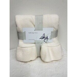 Sky Ruffle Edge Knit 50" X 70" Throw Blanket Ivory NEW